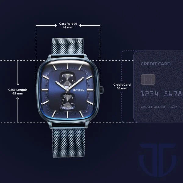 Titan 90178QM01 | Titan Avant Garde Blue Dial Quartz Multifunction Stainless Steel Strap Watch for Men