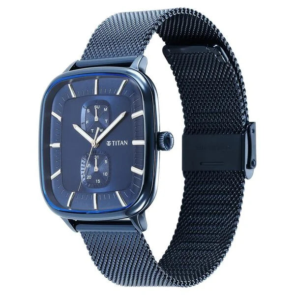 Titan 90178QM01 | Titan Avant Garde Blue Dial Quartz Multifunction Stainless Steel Strap Watch for Men