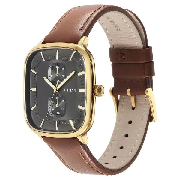 Titan 90178YL01 | Titan Avant Garde Anthracite Dial Quartz Multifunction Leather Strap watch for Men