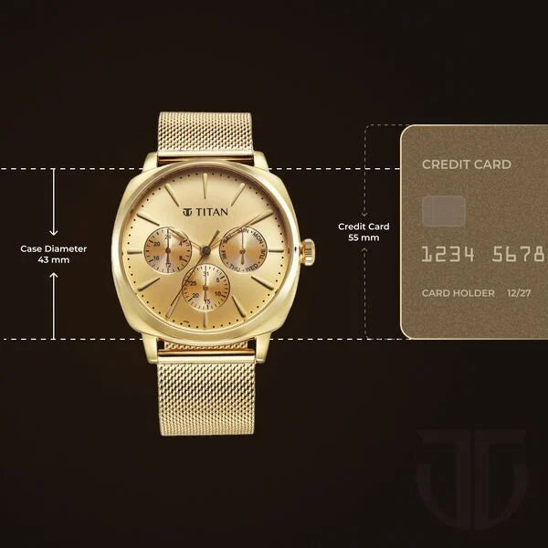 Titan 90189YM02 | Titan Classique Suave Quartz Yellow Dial Golden Stainless Steel Mesh Strap Watch for Men