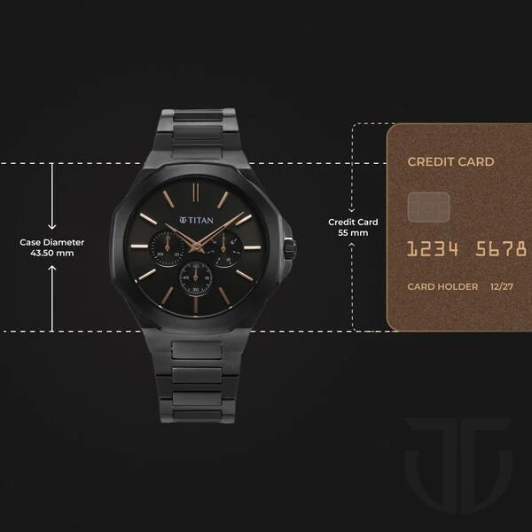 Titan 90198NM01 | Titan Classic Slim Multifunction Quartz Multifunction Black Dial Stainless Steel Strap Watch For Men