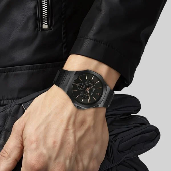 Titan 90198NM01 | Titan Classic Slim Multifunction Quartz Multifunction Black Dial Stainless Steel Strap Watch For Men