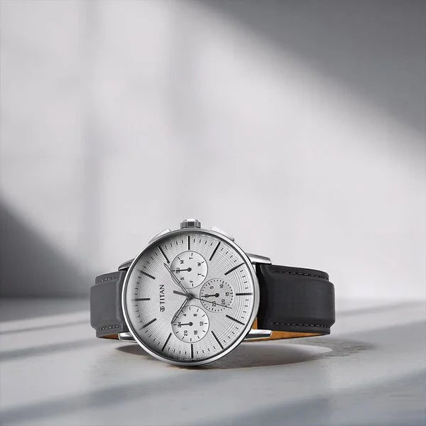 Titan 90200SL01 | Titan Light leathers Multifunction Silver Dial Leather Strap Watch For Men