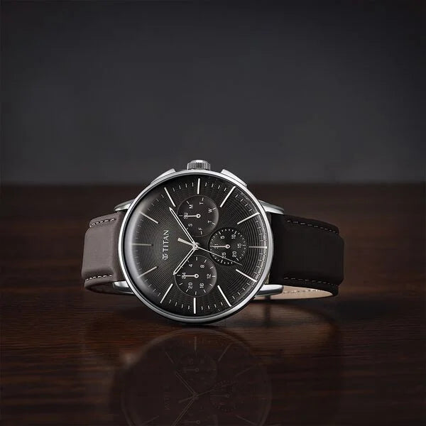 Titan 90200SL02 | Titan Light leathers Multifunction Anthracite Dial Leather Strap Watch For Men