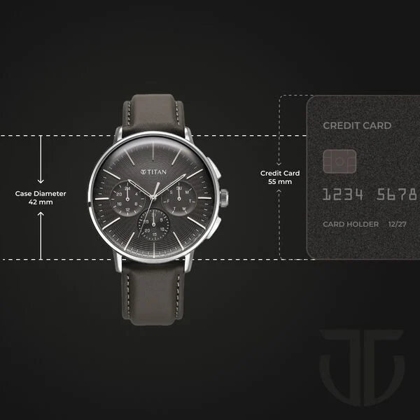 Titan 90200SL02 | Titan Light leathers Multifunction Anthracite Dial Leather Strap Watch For Men