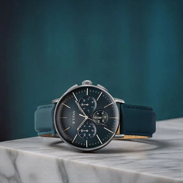 Titan 90200SL03 | Titan Light leathers Multifunction Silver Dial Leather Strap Watch For Men