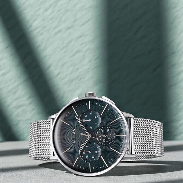 Titan 90200SM01 | Titan Light leathers Multifunction Anthracite Dial Stainless Steel Strap Watch For Men
