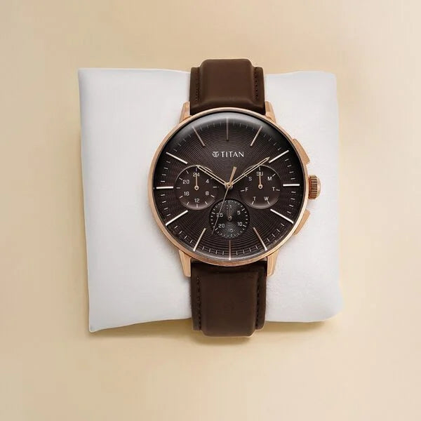 Titan 90200WL01 | Titan Light leathers Multifunction Brown Dial Leather Strap Watch For Men