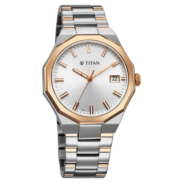 Titan 90212KM01 | Titan Regalia Dodecagon Quartz Analog with Date Silver Dial Two Toned Stainless Steel Strap Watch For Men