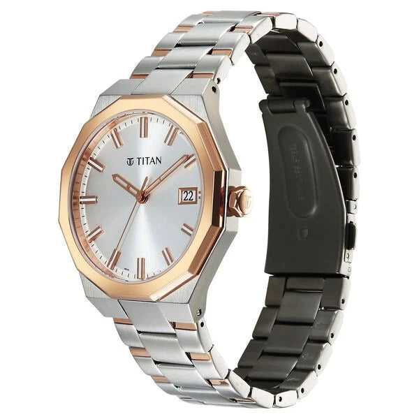 Titan 90212KM01 | Titan Regalia Dodecagon Quartz Analog with Date Silver Dial Two Toned Stainless Steel Strap Watch For Men