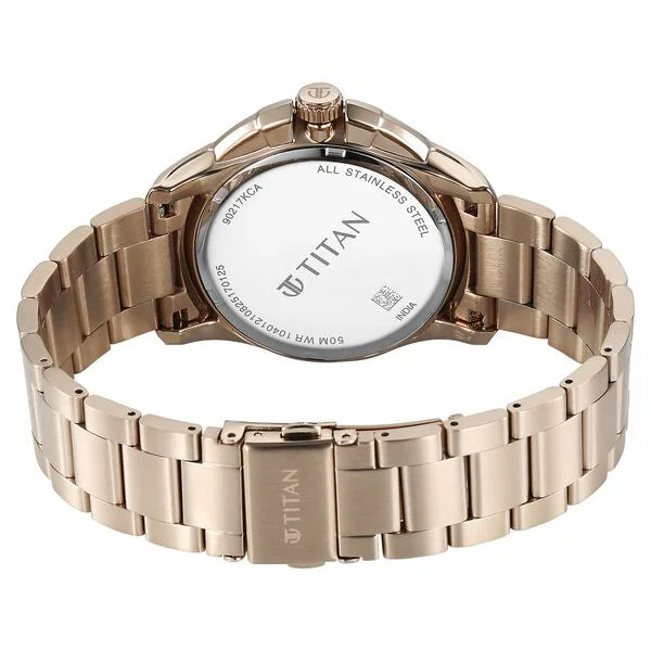 Titan 90217KM02 | Titan Classique Four Eye Multifunction Analog with Anthracite Dial Carnation Gold Stainless Steel Strap Watch for Men