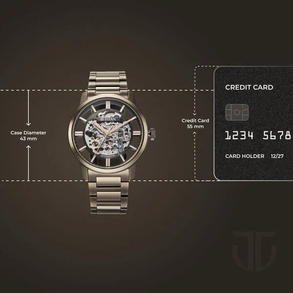 Titan 90220QM01 | Titan See-Through Skeletal Automatic Analog with Black Dial Copper Brown Stainless Steel Strap Watch for Men