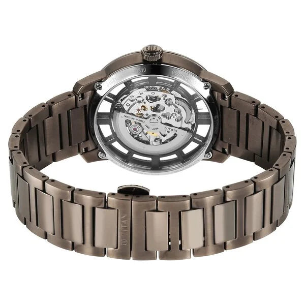Titan 90220QM01 | Titan See-Through Skeletal Automatic Analog with Black Dial Copper Brown Stainless Steel Strap Watch for Men
