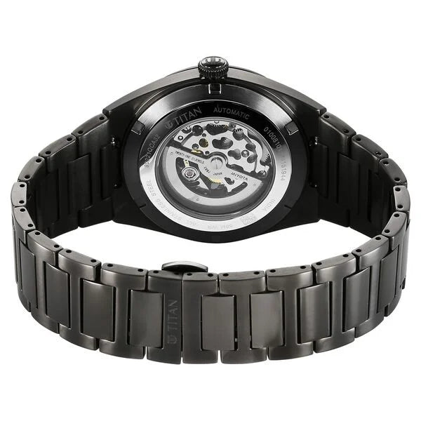 Titan 90221QM02 | Titan Nexus Skeletal Automatic Analog with Gun Dial Gun Stainless Steel Strap Watch for Men