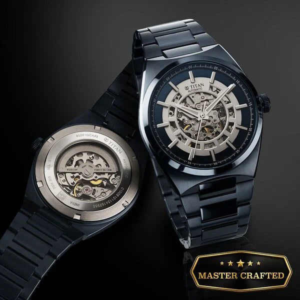 Titan 90221QM03 | Titan Nexus Skeletal Automatic Analog with Blue Dial Blue Stainless Steel Strap Watch for Men