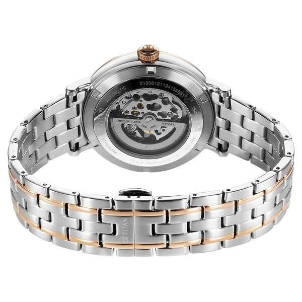 Titan 90222KM01 | Titan Yin Yang Skeletal Automatic Analog with White Dial Silver and Rose Gold Stainless Steel Strap Watch for Men