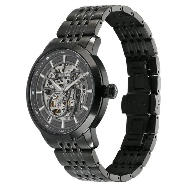 Titan 90223NM01 | Titan Phoenix Skeletal Automatic Analog with Gun Dial Black Stainless Steel Strap Watch for Men