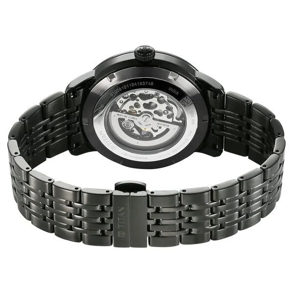 Titan 90223NM01 | Titan Phoenix Skeletal Automatic Analog with Gun Dial Black Stainless Steel Strap Watch for Men