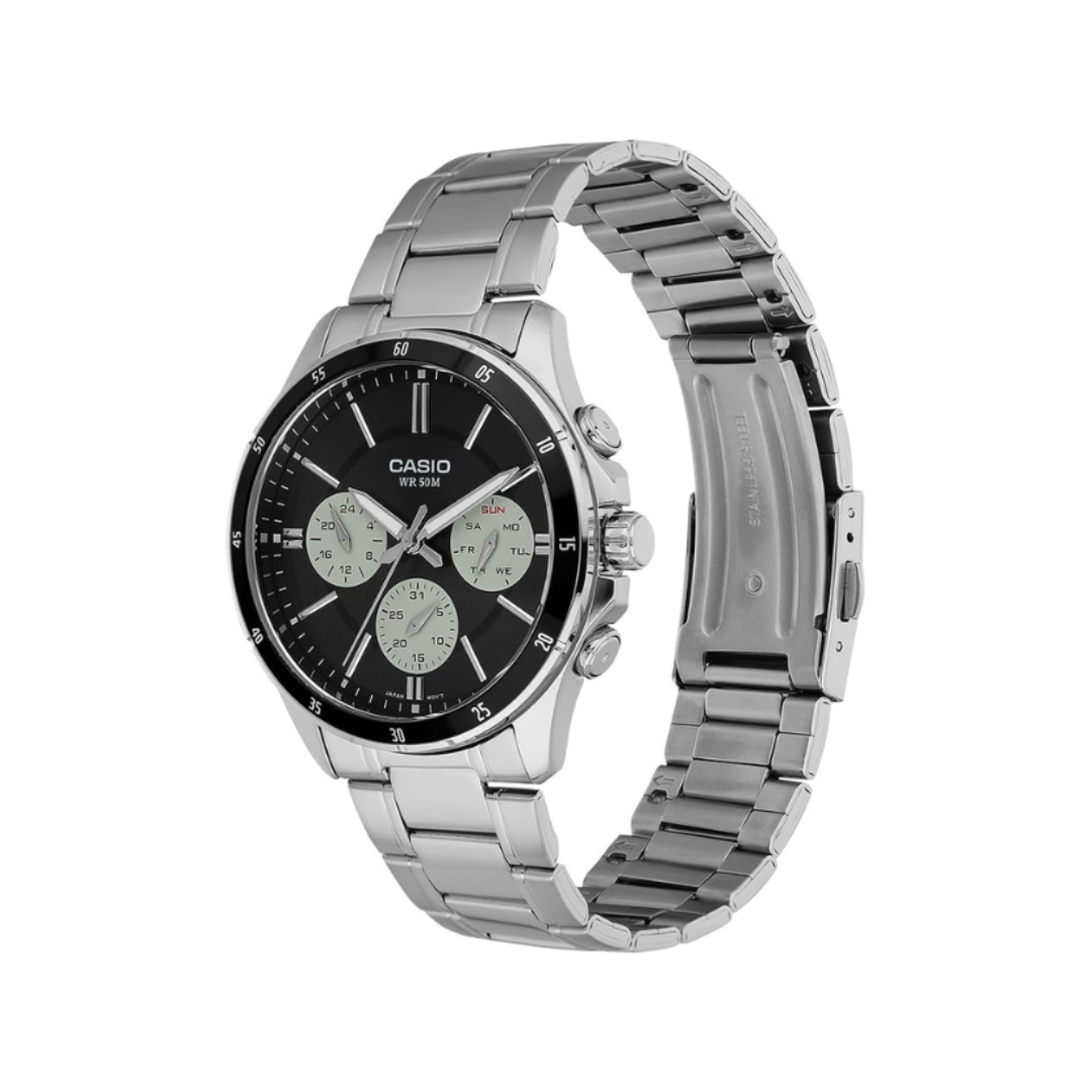 Casio MTP-1374D-1A3VDF A2345 | Enticer Men Quartz Black Dial Multi-Function Stainless Steel Watch