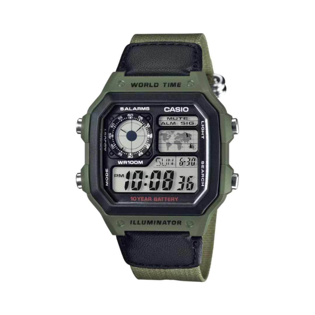 Casio D101 | Casio Youth Series Digital Grey Dial Men's Watch - AE-1200WHB-3BVDF