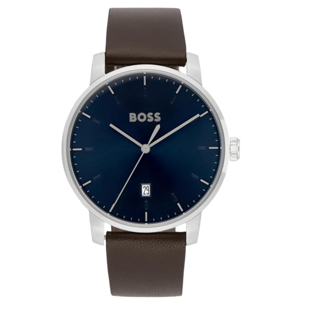 Boss 1514160 | Dean Men Quartz Blue Dial Analog Leather Watch.