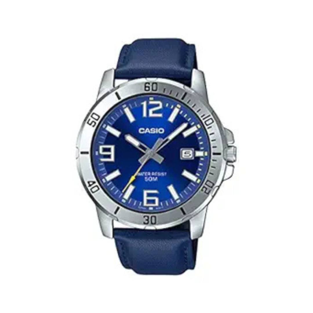 Casio MTP-VD01L-2BVUDF A1737 | Enticer Men Quartz Blue Dial Analog Leather Watch