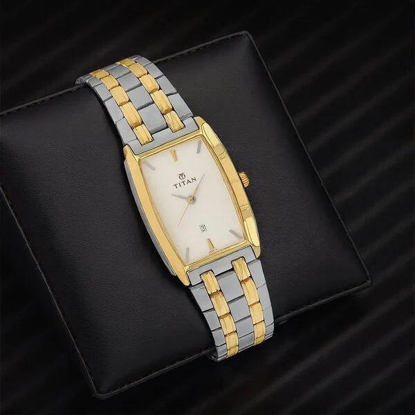 Titan 9151BM01 | Titan Quartz Analog with Date Silver Dial Stainless Steel Strap Watch for Men