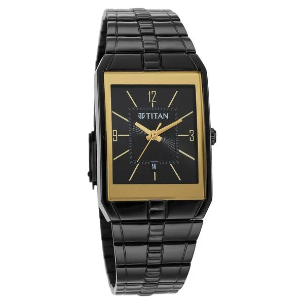 Titan 9151NM01 | Titan Quartz Analog Black Dial Stainless Steel Strap Watch for Men