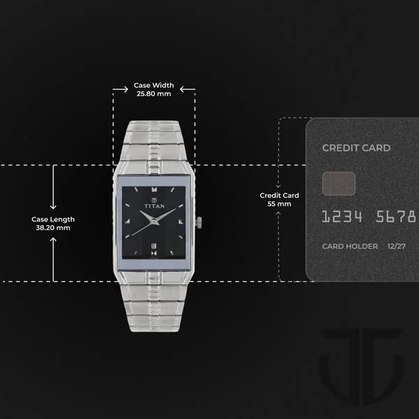 Titan 9151SM02 | Titan Quartz Analog with Date Black Dial Stainless Steel Strap Watch for Men