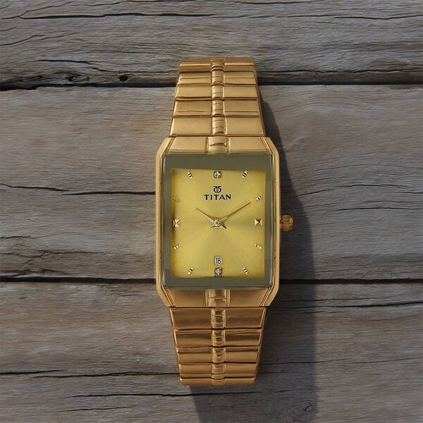 Titan 9151YM03 | Titan Golden Dial Analog with DateMetal Strap watch for Men