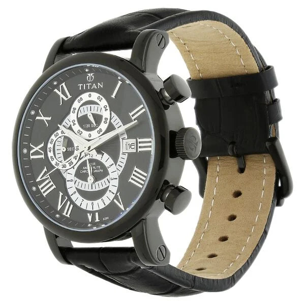 Titan 9234NL01E | Titan Black Dial Black leather Strap Watch for Men