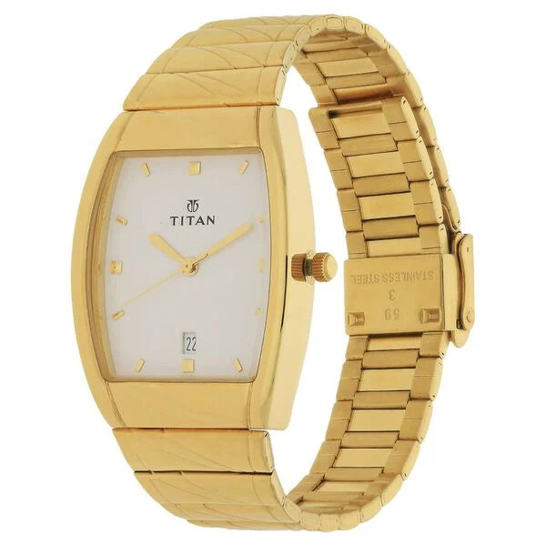 Titan 9315YM01 | Titan Quartz Analog with Date White Dial Stainless Steel Strap Watch for Men