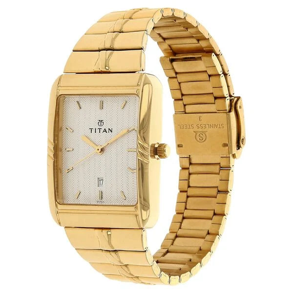 Titan 9317YM01 | Titan Quartz Analog with Date Champagne Dial Metal Strap Watch for Men