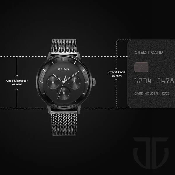 Titan 94006NM01 | Titan Modern Classics Black Dial Quartz Multifunction Stainless Steel Strap watch for Men