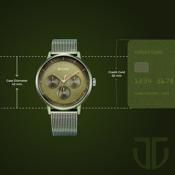 Titan 94006QM03 | Titan Modern Classics Green Dial Quartz Multifunction Stainless Steel Strap Watch for Men