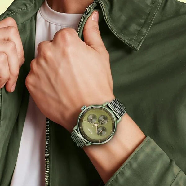 Titan 94006QM03 | Titan Modern Classics Green Dial Quartz Multifunction Stainless Steel Strap Watch for Men