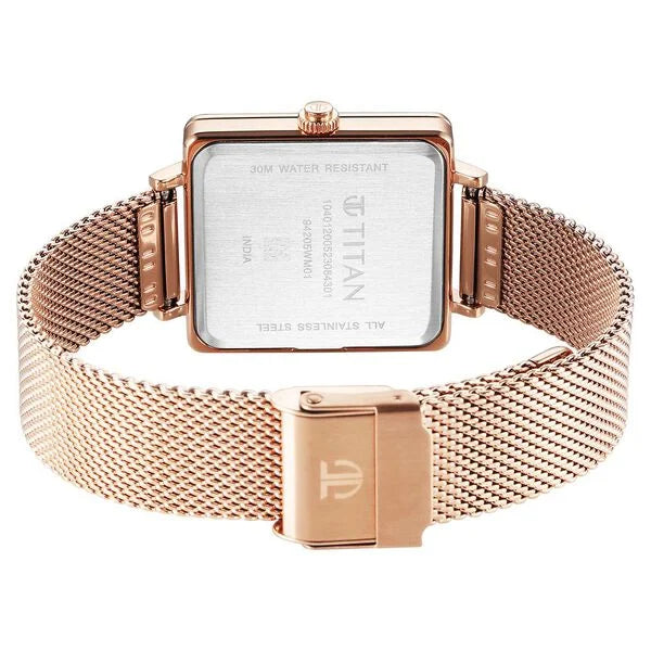 Titan 94205YM01 | Titan Minimalists Quartz Analog with Date Silver Dial Rose Gold Stainless Steel Strap Watch for Women