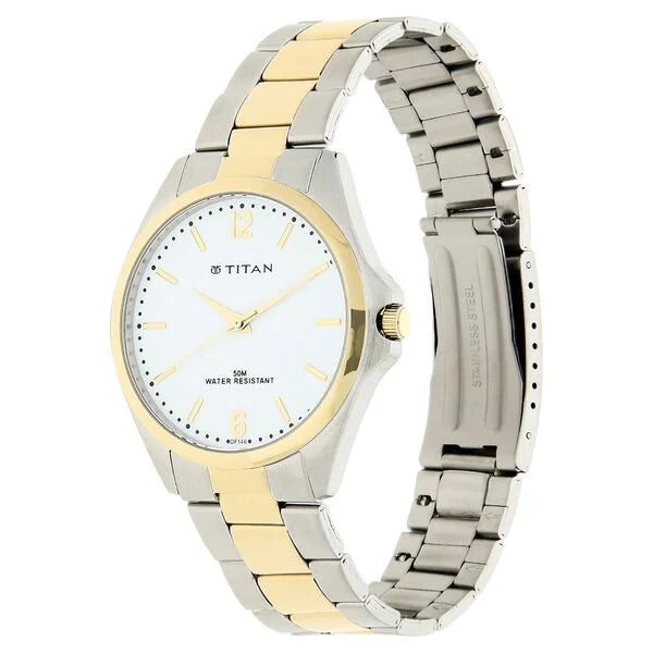 Titan 9439BM01 | Titan Quartz Analog White Dial Metal Strap Watch for Men