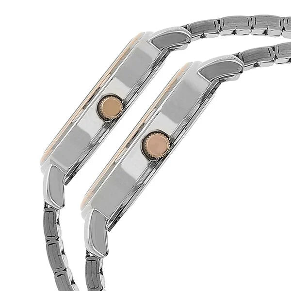 Titan Pair 9440255KM01 | Titan Bandhan Silver Dial Analog with Date Stainless Steel Strap watch for Couple