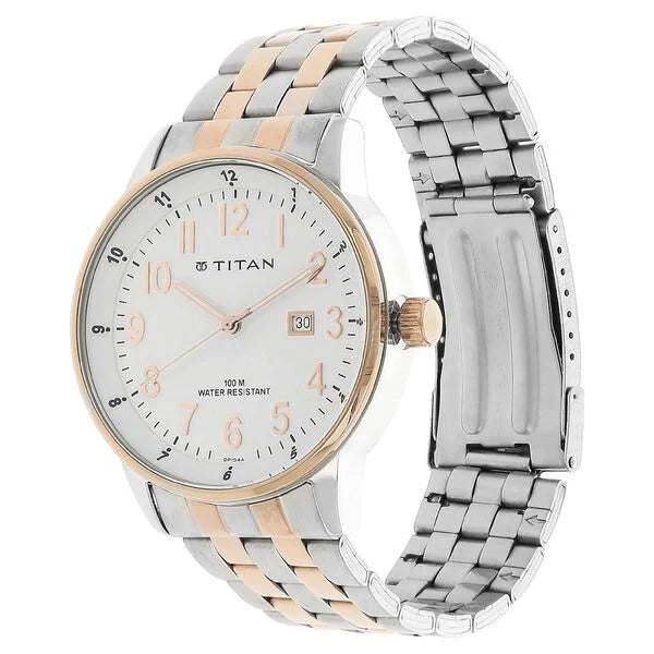 Titan 9441KM02 | Titan Analog with Date White Dial Stainless Steel Strap Men