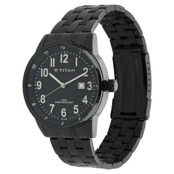 Titan 9441NM01 | Titan Quartz Analog with Date Black Dial Stainless Steel Strap Watch for Men