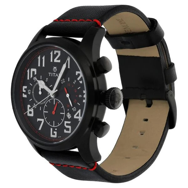 Titan 9477NL01J | Titan Quartz Analog Black Dial Leather Strap Watch for Men