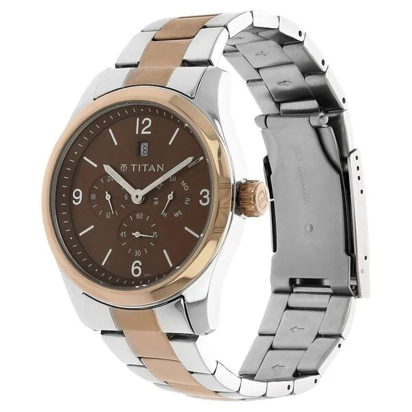 Titan 9493KM01J | Titan Quartz Analog Brown Dial Metal Strap Watch for Men