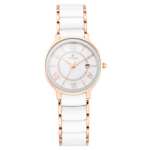Titan 95016WD02 | Titan Quartz Analog with Date Mother of Pearl Dial Stainless Steel & Ceramic Strap Watch for Women