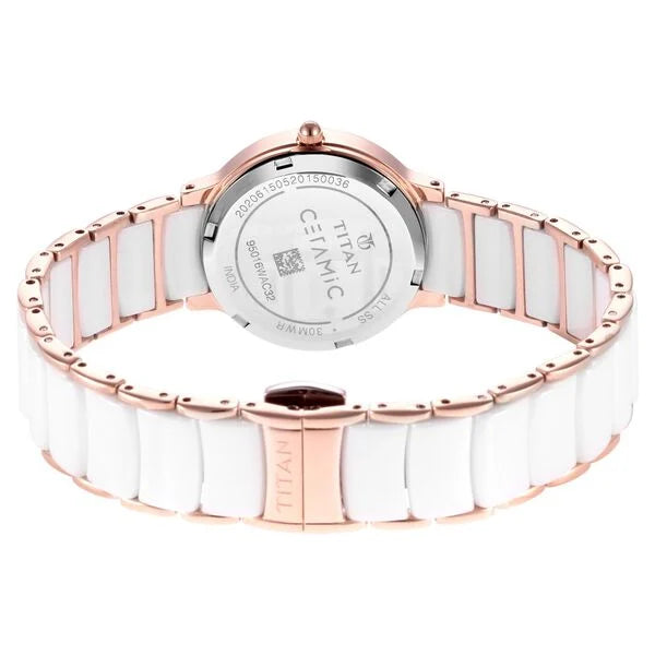 Titan 95016WD02 | Titan Quartz Analog with Date Mother of Pearl Dial Stainless Steel & Ceramic Strap Watch for Women