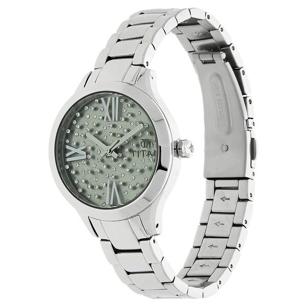 Titan 95027SM03J | Titan Quartz Analog Green Dial Stainless Steel Strap Watch for Women