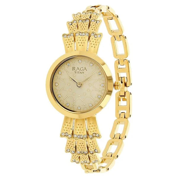 Titan 95044YM01 | Titan Raga Aurora Beige Dial Analog Metal Strap watch for Women