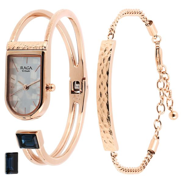 Titan 95063WM02F | Titan Raga Espana Mother of Pearl Analog Metal Strap watch for Women