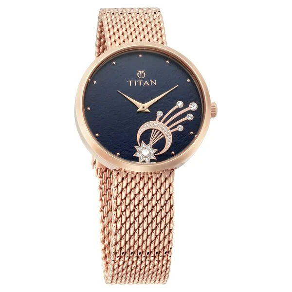 Titan 95083WM02 | Titan Stellar Black Dial Analog Stainless Steel Strap watch for Women