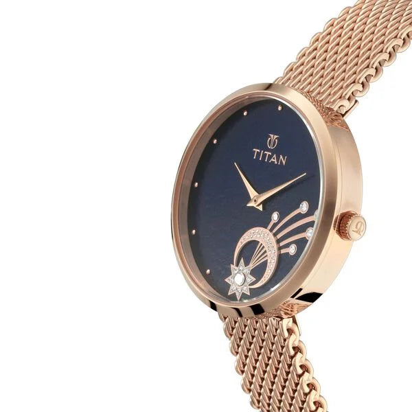 Titan 95083WM02 | Titan Stellar Black Dial Analog Stainless Steel Strap watch for Women